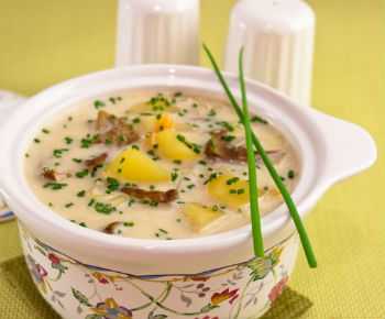 Суп с плавленым сыром и белыми грибами